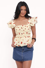 Remira Smocked Ruffle Top - Yellow Cherry