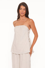 Rosemarie Strapless Top - Beige Lace