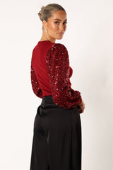 Rowan Sequin Sleeve Top - Burgundy