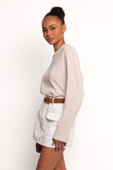 Ruva Long Sleeve Tee - Beige White Stripe