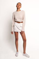 Ruva Long Sleeve Tee - Beige White Stripe