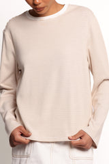Ruva Long Sleeve Tee - Beige White Stripe