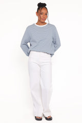 Ruva Long Sleeve Tee - Blue White Stripe