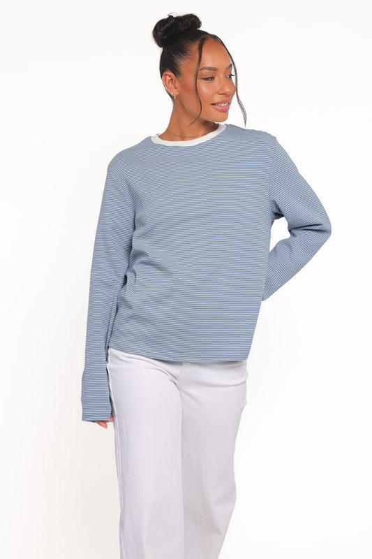 Ruva Long Sleeve Tee - Blue White Stripe