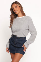 Ruva Long Sleeve Tee - Navy White Stripe
