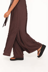 Sasha Frill Tie Front Top - Dark Brown