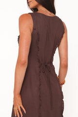 Sasha Frill Tie Front Top - Dark Brown