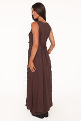Sasha Frill Tie Front Top - Dark Brown