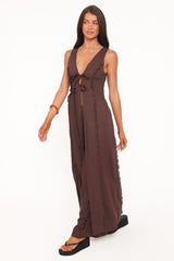 Sasha Frill Tie Front Top - Dark Brown