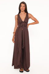 Sasha Frill Tie Front Top - Dark Brown