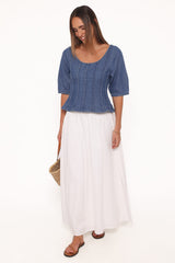 Saylor Denim Peplum Top - Blue Medium Wash