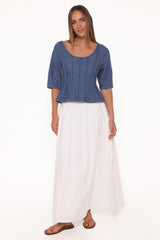 Saylor Denim Peplum Top - Blue Medium Wash