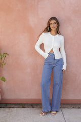 Searie Ribbed Cardigan Top - Cream