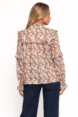 Selmah Long Sleeve Top - Cream Olive Orange