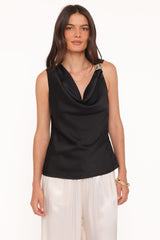 Serena Cowl Neck Top - Black