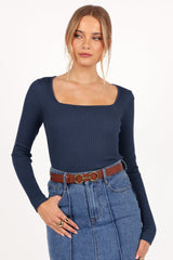 Shani Ribbed Knit Top - Dusty Blue