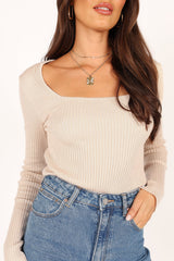 Shani Ribbed Knit Top - Oatmeal