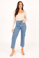 Shani Ribbed Knit Top - Oatmeal