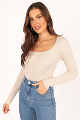 Shani Ribbed Knit Top - Oatmeal