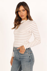 Stacie Ribbed Knit Top - Beige Stripe