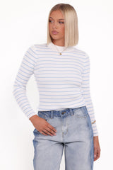 Stacie Ribbed Knit Top - Light Blue Stripe