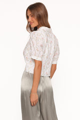 Steele Button Front Top - White Vintage Floral
