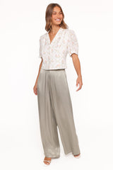 Steele Button Front Top - White Vintage Floral