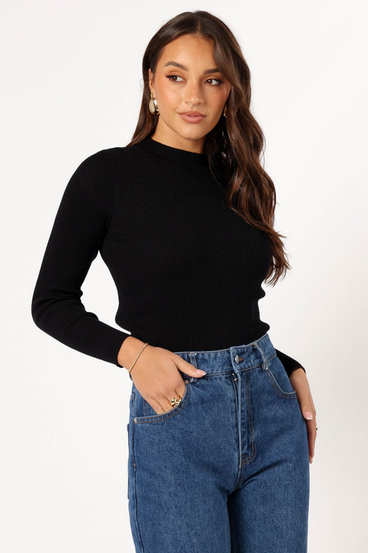 Tammy Ribbed Knit Top - Black