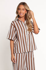 Thalia Short Sleeve Shirt - Chocolate Stripe