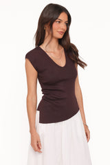 Tori Side Cinch Knitted Top - Chocolate Brown