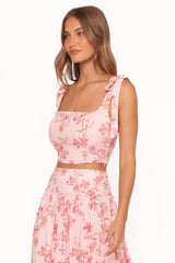 Tyler Tie Shoulder Top - Rose Pink Floral