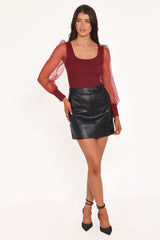 Wesson Sheer Sleeve Top - Merlot