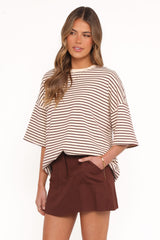 Wilda Oversized Tee - Cream Tan Stripe