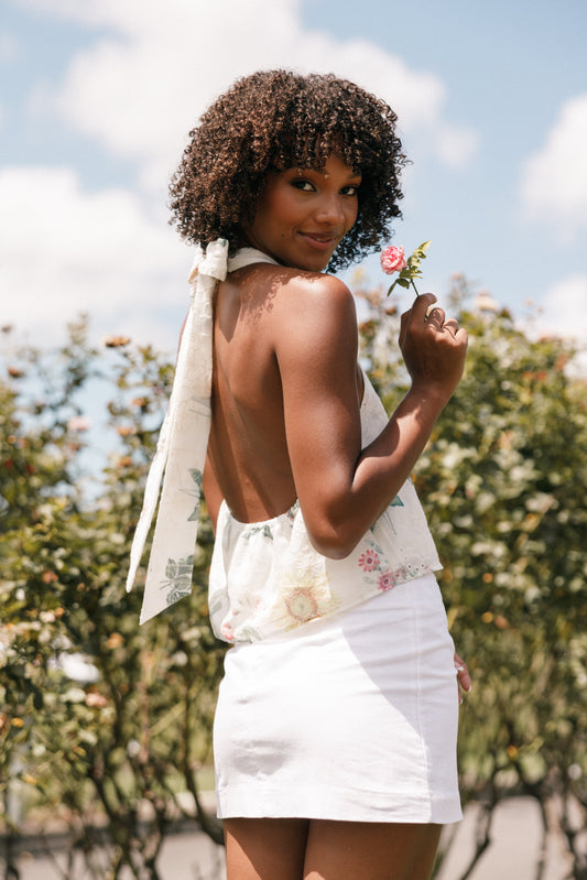 Willa Halterneck Top - White Floral
