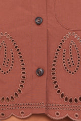 Williams Cropped Eyelet Button Up Shirt - Brown