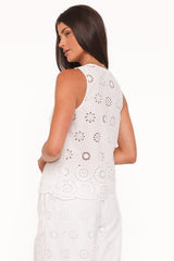 Winny Button Front Top - White Broderie