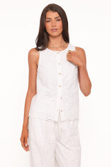 Winny Button Front Top - White Broderie