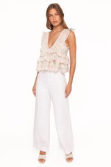 Yana Ruffle Top - Pastel Pink Floral
