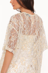 Yonder Sheer Lace Tee Top - Pale Yellow