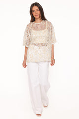 Yonder Sheer Lace Tee Top - Pale Yellow
