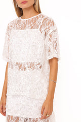 Yonder Sheer Lace Tee Top - White