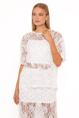 Yonder Sheer Lace Tee Top - White