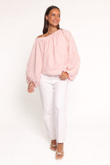 Zion Off Shoulder Long Sleeve Top - Pale Pink