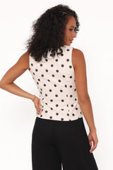Zoie Tie Front Vest - Cream Polka Dot