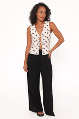 Zoie Tie Front Vest - Cream Polka Dot