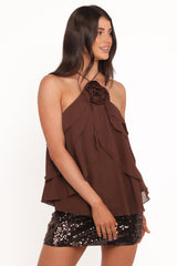 Zorina Halter Neck Chiffon Top - Brown