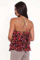 Zorina Halter Neck Chiffon Top - Brown Floral