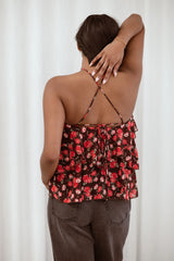 Zorina Halter Neck Chiffon Top - Brown Floral