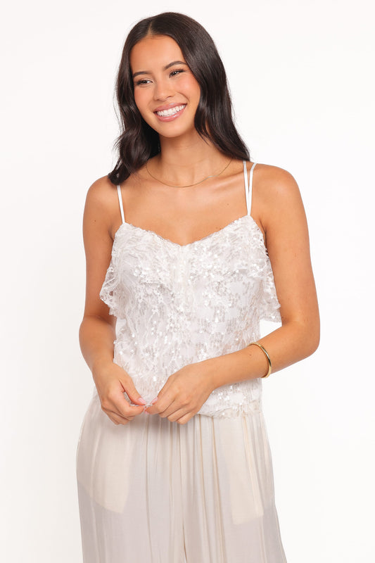 Zinnia Sequins Sleeveless Top - Ivory
